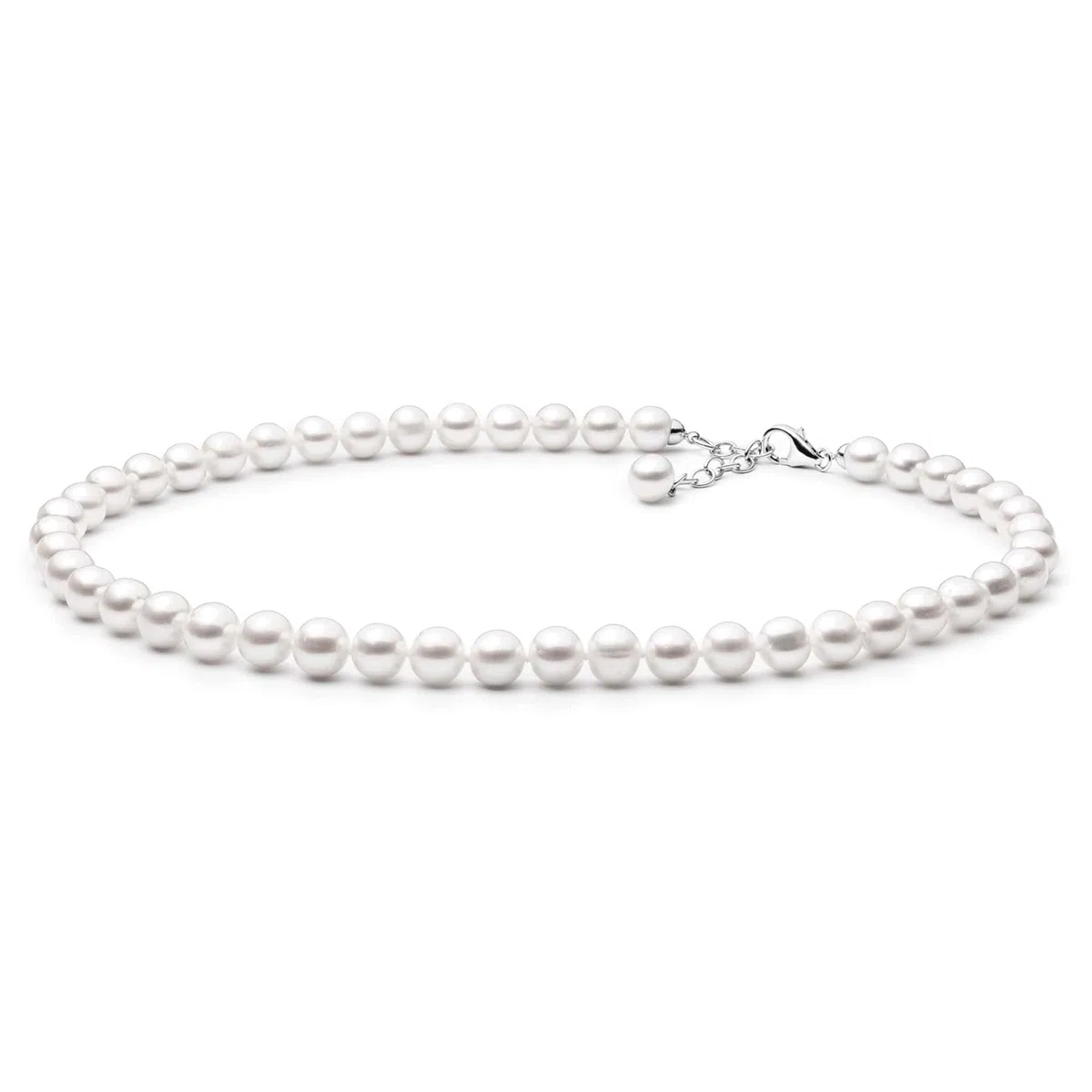 Gaura Pearls Perlenkette - ECHTE RUNDE Süßwasserzuchtperlen, weiß, 9 mm, 45-48 cm, 925 Silber