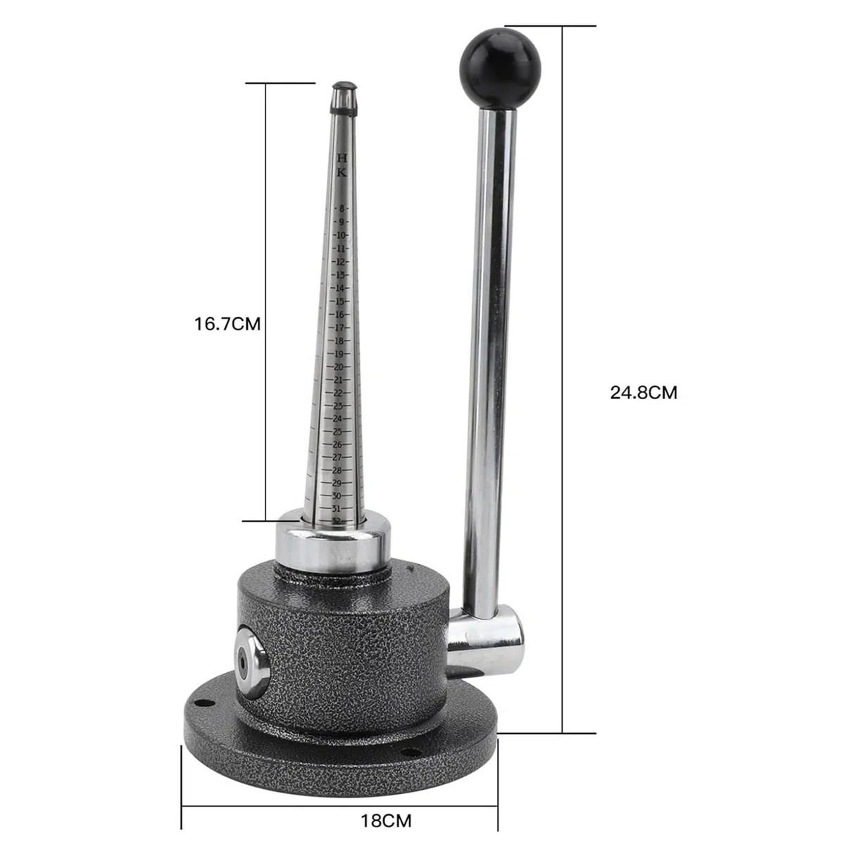 Ringvergrößerer/Ringverkleinerer, Ringdehner, Verstellbares Schmuckring-Messgerät Mit Beschwertem Sockel, Ringgrößen 1–33, Robustes Material Aus Kohlenstoffstahl, Hohe Präzision, Für Juweliere