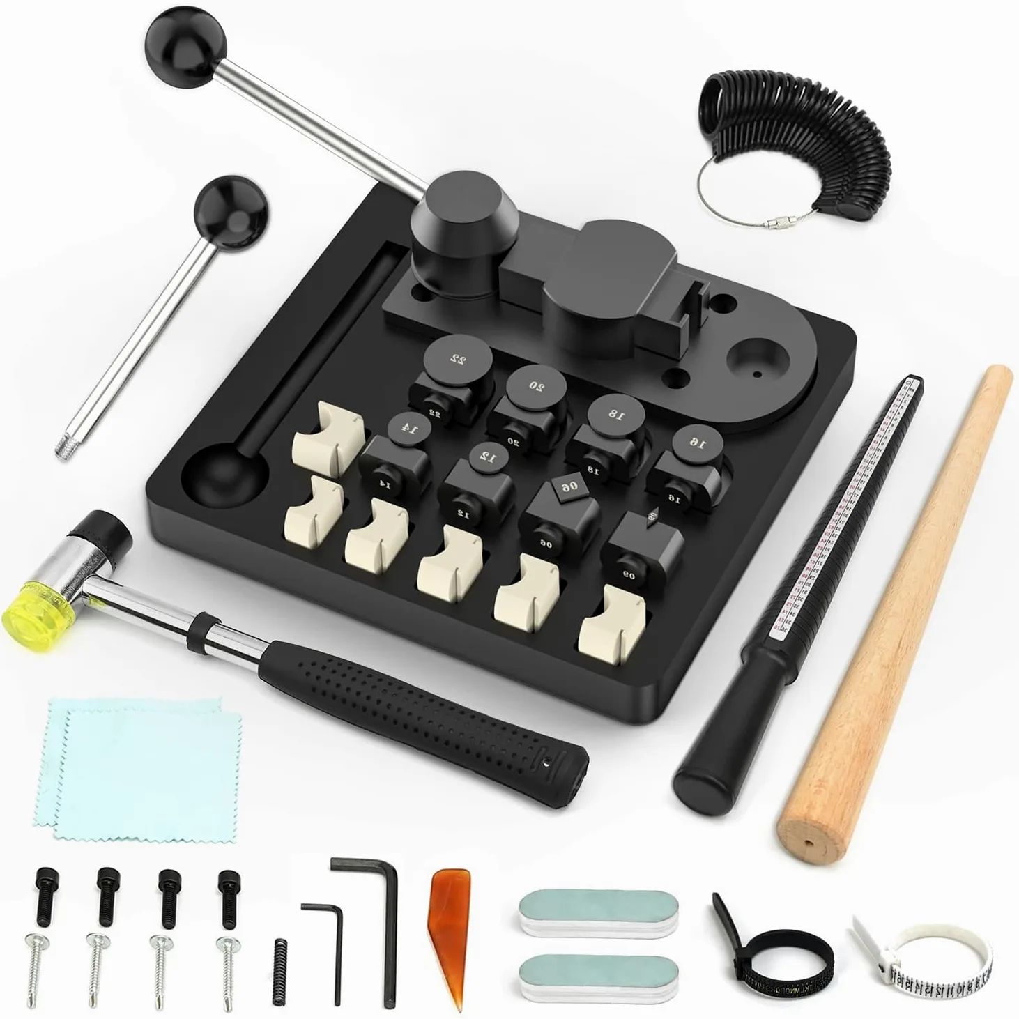 Ringbiegewerkzeug-Set, Schmuckherstellungswerkzeuge mit Nylon-Stanzformen, Aluminium-Rohlingen, Ringgrößenmesser und Gummihammer zum Erstellen von individuellen Ohrringen und Ringen