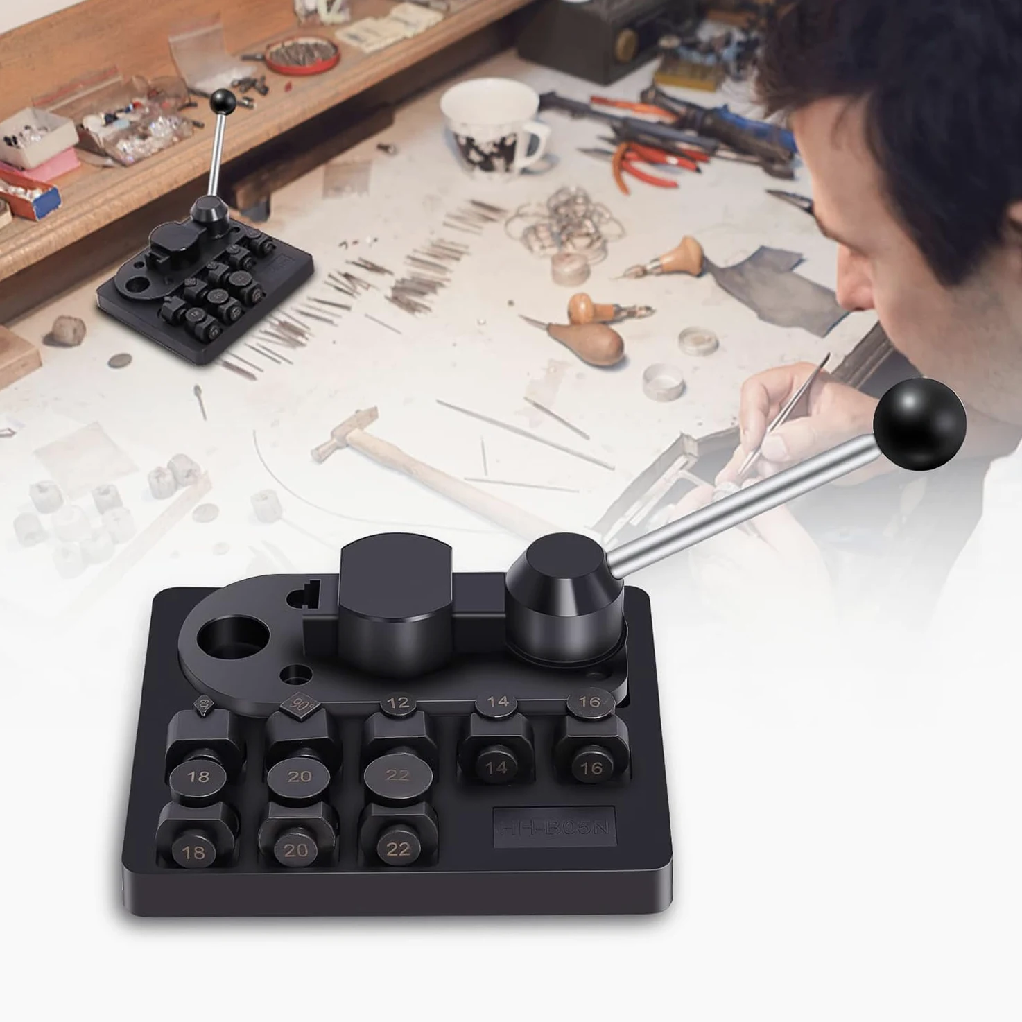 Ringbiegewerkzeug-Set, Schmuckherstellungswerkzeuge mit Nylon-Stanzformen, Aluminium-Rohlingen, Ringgrößenmesser und Gummihammer zum Erstellen von individuellen Ohrringen und Ringen