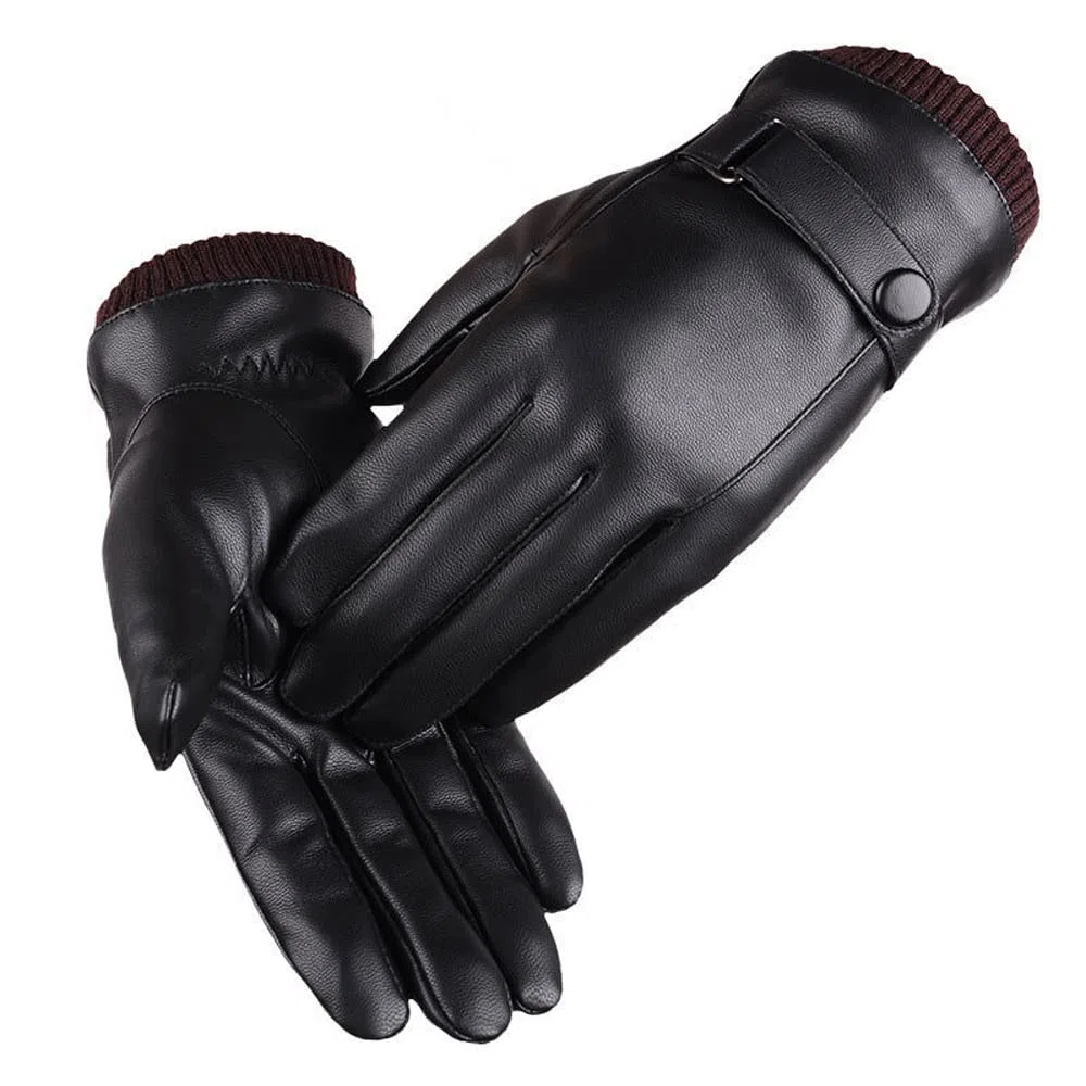 Herren Damen Schwarz Winter Warme Fleece Handschuhe Winddicht Und Wasserdicht Touchscreen Leder Handschuhe