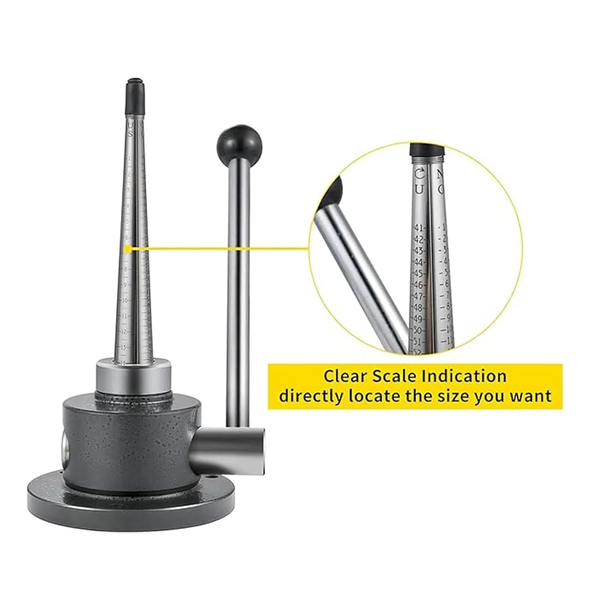 Ringvergrößerer/Ringverkleinerer, Ringdehner, Verstellbares Schmuckring-Messgerät Mit Beschwertem Sockel, Ringgrößen 1–33, Robustes Material Aus Kohlenstoffstahl, Hohe Präzision, Für Juweliere