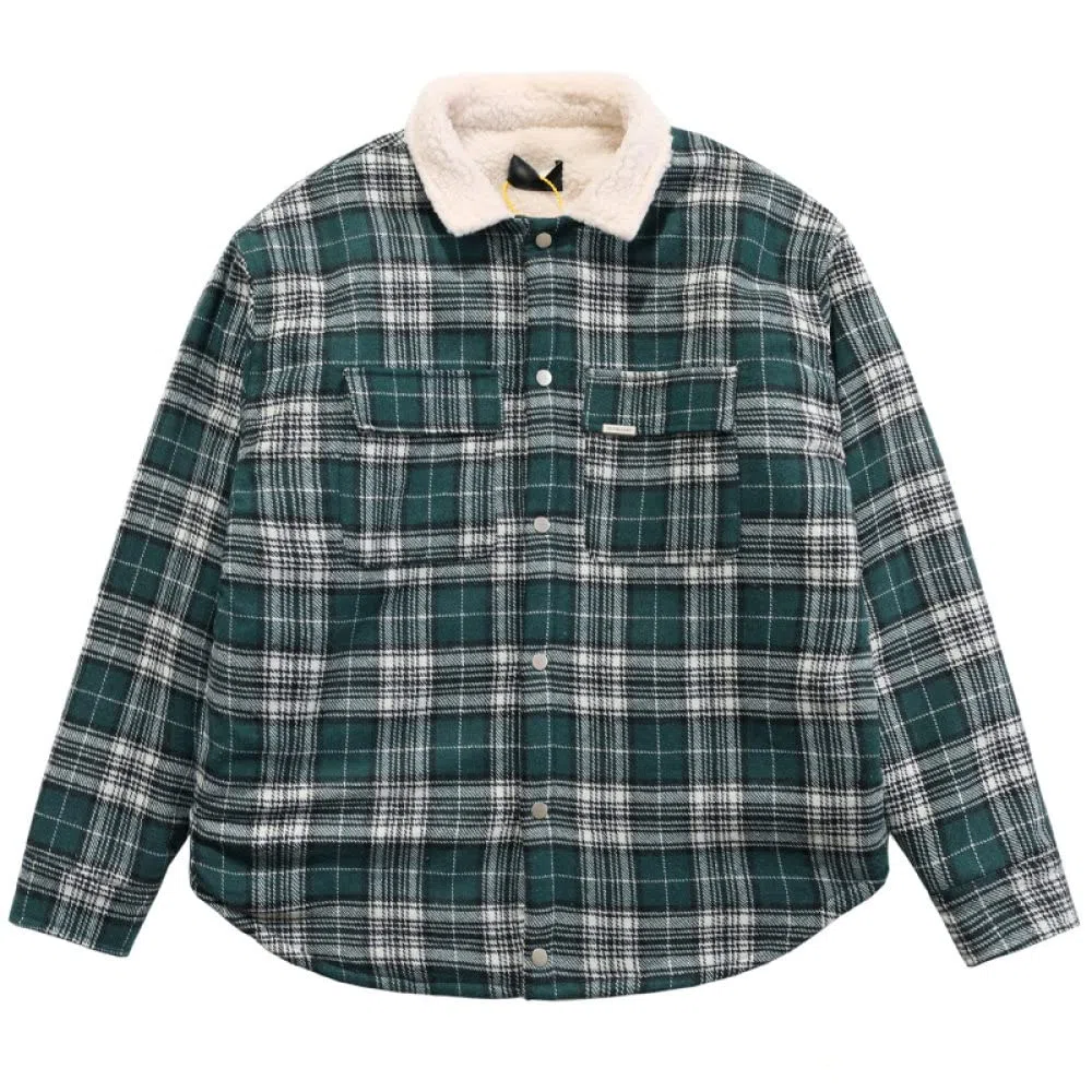HGJH Freizeithemden Für Herren, Herren Langarm Flanellhemd Thermohemd Gitter Grün Hemd Button-Down Baumwolle Holzfäller Bequem Karierte Hemdjacke Lässiges Arbeitshemd Für Herren Jungen