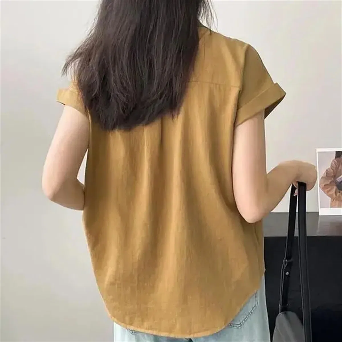Bluse mit Knöpfen, kurzärmelig, einfarbig, für Jugendliche, Büro, Hemd, Tops, modisch, lässig, Damenbekleidung