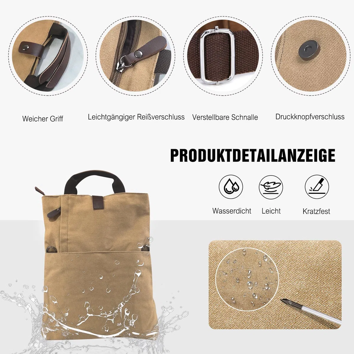 FANDARE Retro Umhängetasche Handtasche Schultertasche Herrentasche Segeltuch Kuriertasche Messenger-Bags Aktentasche für Herren Damen Arbeit Reise Schule Hochschule Arbeit Outdoor Schulranzen