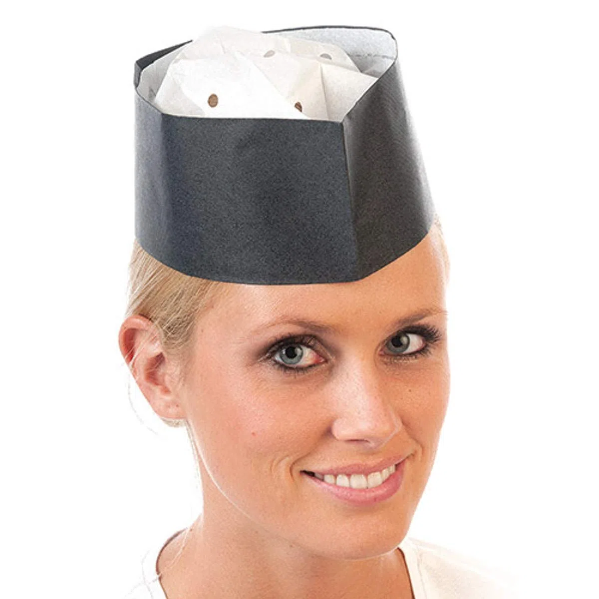 Schiffchen-Mütze, Kochmütze, Einweg-Küchenmütze, Schiffchen schwarz mit Schweißband