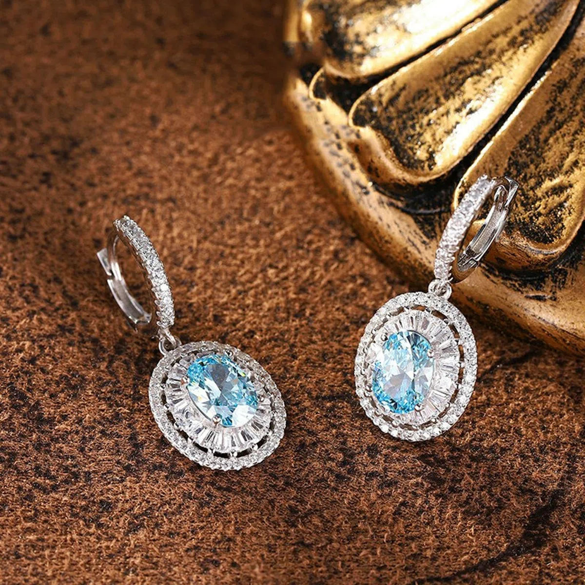 9K/14K/18K Weißgold Statement Ohrhänger Creolen Damen, 2ct Topas Moissanit Hängend Huggie Ohrringe Echt Gold