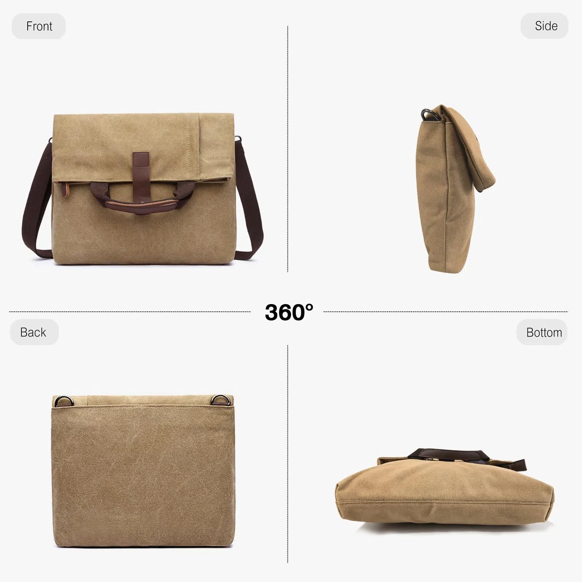 FANDARE Retro Umhängetasche Handtasche Schultertasche Herrentasche Segeltuch Kuriertasche Messenger-Bags Aktentasche für Herren Damen Arbeit Reise Schule Hochschule Arbeit Outdoor Schulranzen