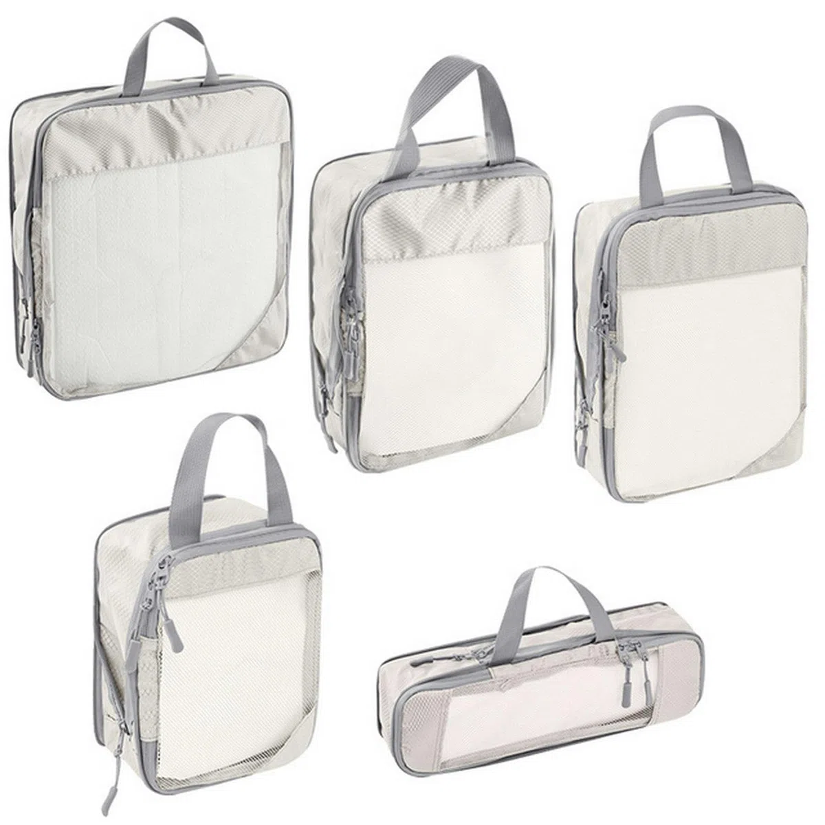 Packing Cubes, 5 Stück, komprimierbare Aufbewahrungstasche für Reisegepäck, Organizer, Packwürfel, Kleidung, Aufbewahrungstaschen, tragbar, leicht, Koffer-Tasche, Beige