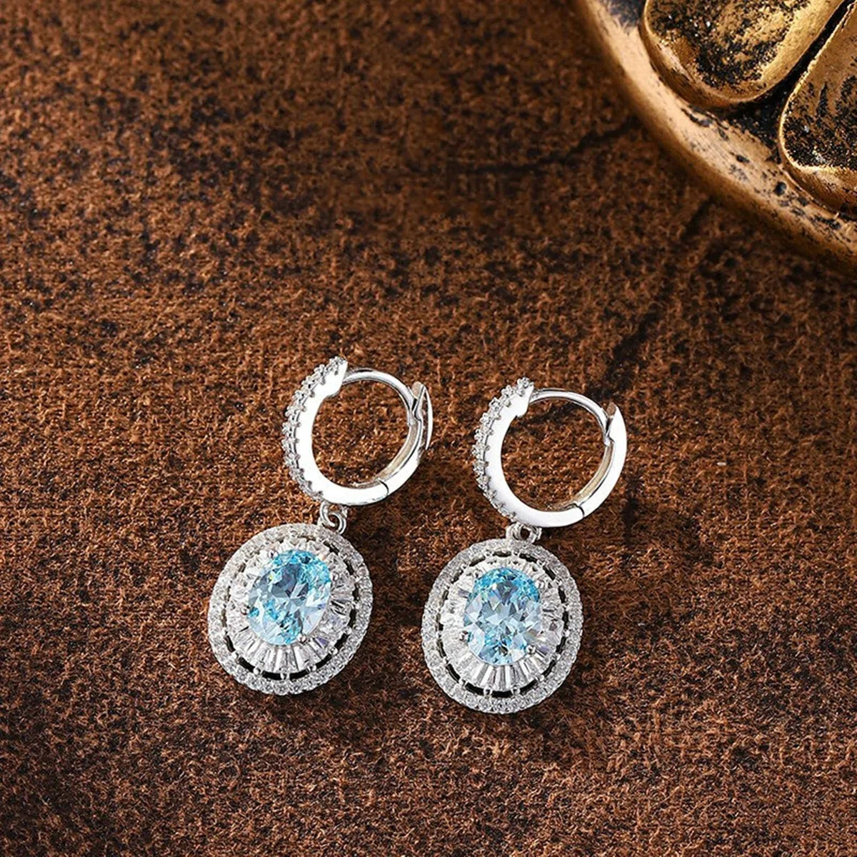 9K/14K/18K Weißgold Statement Ohrhänger Creolen Damen, 2ct Topas Moissanit Hängend Huggie Ohrringe Echt Gold