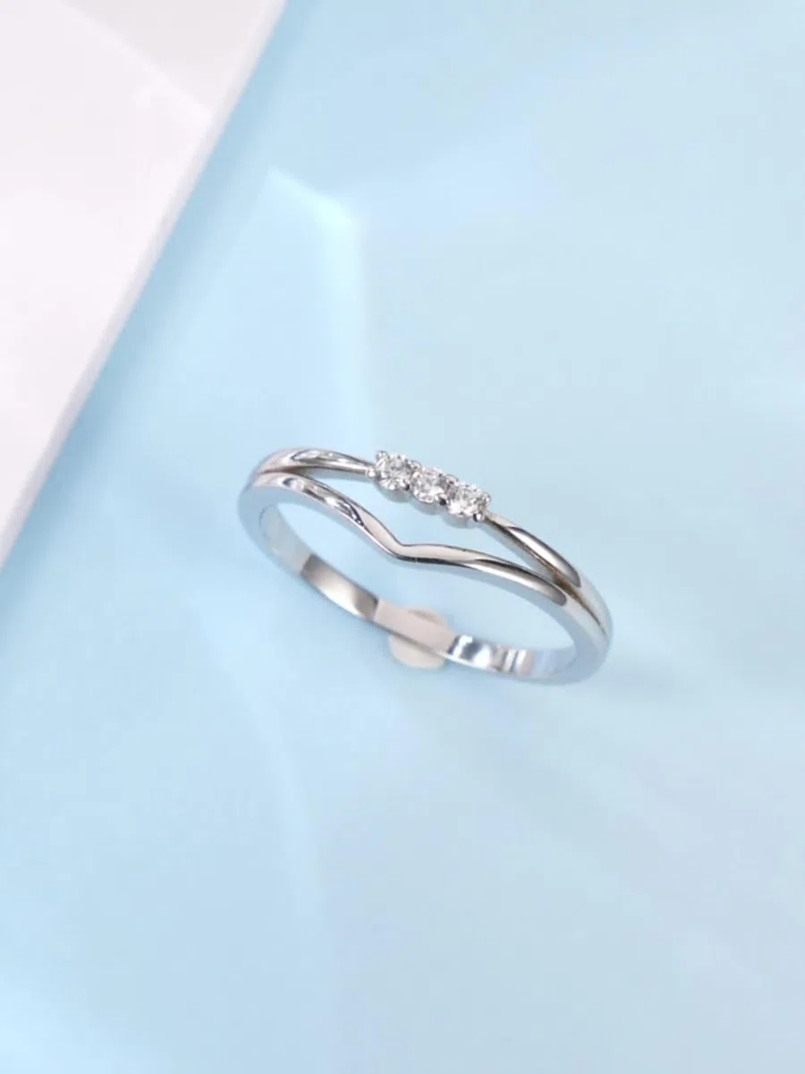 Verlobungsring Damen Set, Verlobungsring Vintage mit Diamant Silber 18K Weißgold Größe 50 (15.9)