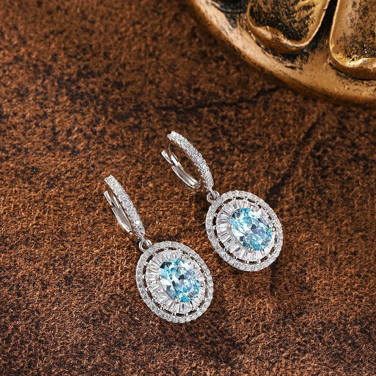 9K/14K/18K Weißgold Statement Ohrhänger Creolen Damen, 2ct Topas Moissanit Hängend Huggie Ohrringe Echt Gold