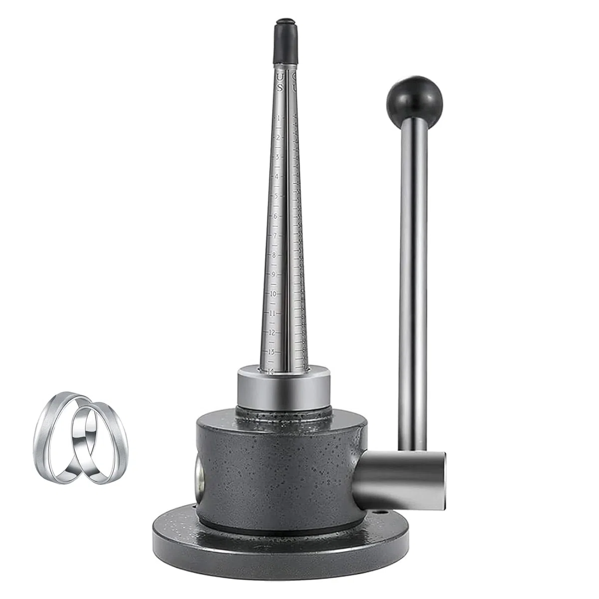 Ringvergrößerer/Ringverkleinerer, Ringdehner, Verstellbares Schmuckring-Messgerät Mit Beschwertem Sockel, Ringgrößen 1–33, Robustes Material Aus Kohlenstoffstahl, Hohe Präzision, Für Juweliere